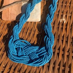 Bohemian Blue seeds braided necklace